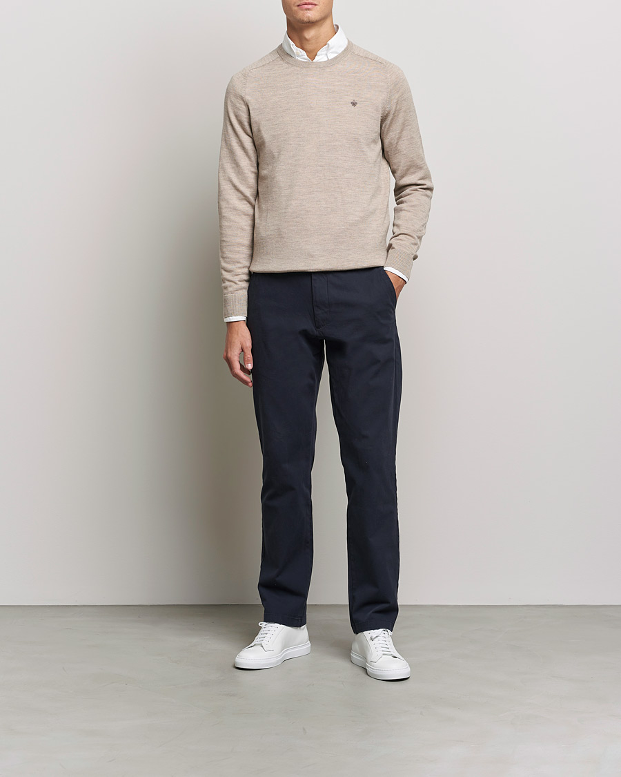 Heren | Truien | Morris | Merino O-Neck Khaki Melange