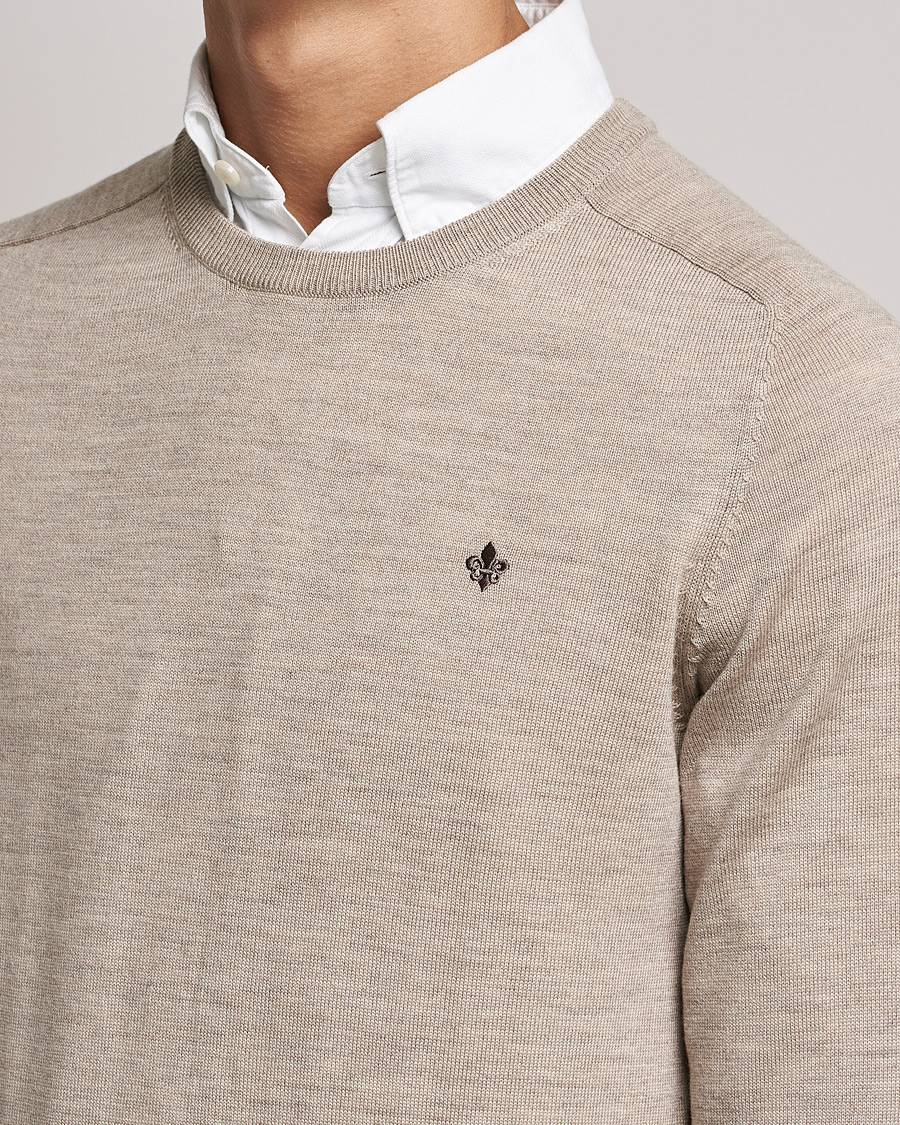 Heren | Truien | Morris | Merino O-Neck Khaki Melange
