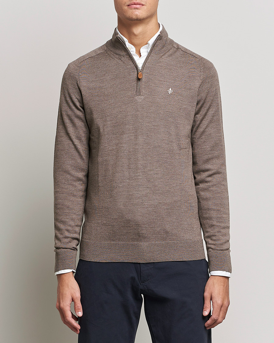 Heren | Truien | Morris | John Merino Half Zip Light Brown