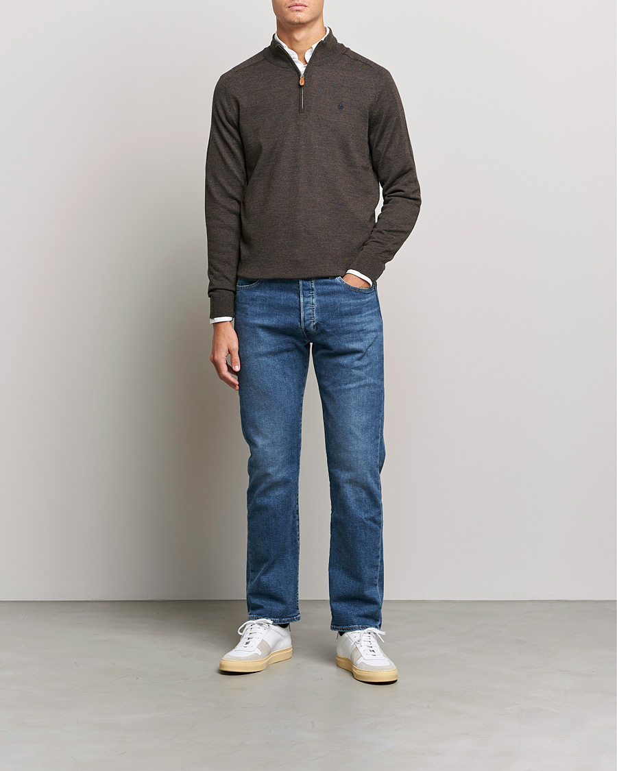 Heren | Truien | Morris | John Merino Half Zip Dark Brown
