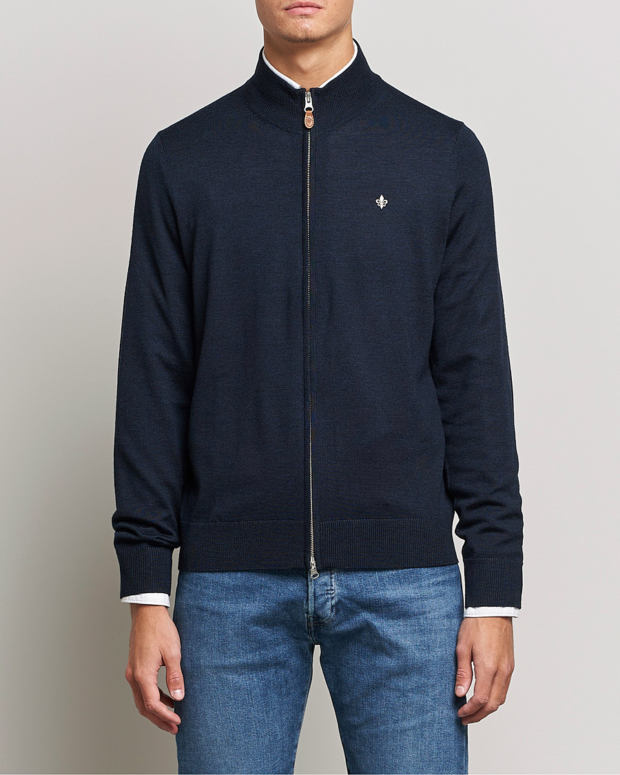 Heren | Truien | Morris | Merino Zip Cardigan Navy