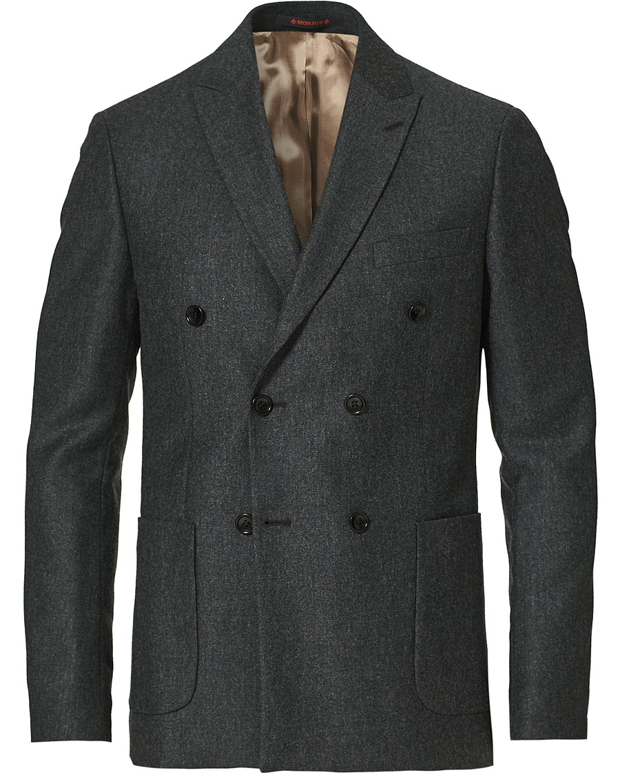 Homme | Blazers | Morris | Roger Double Breasted Flannel Blazer Dark Grey