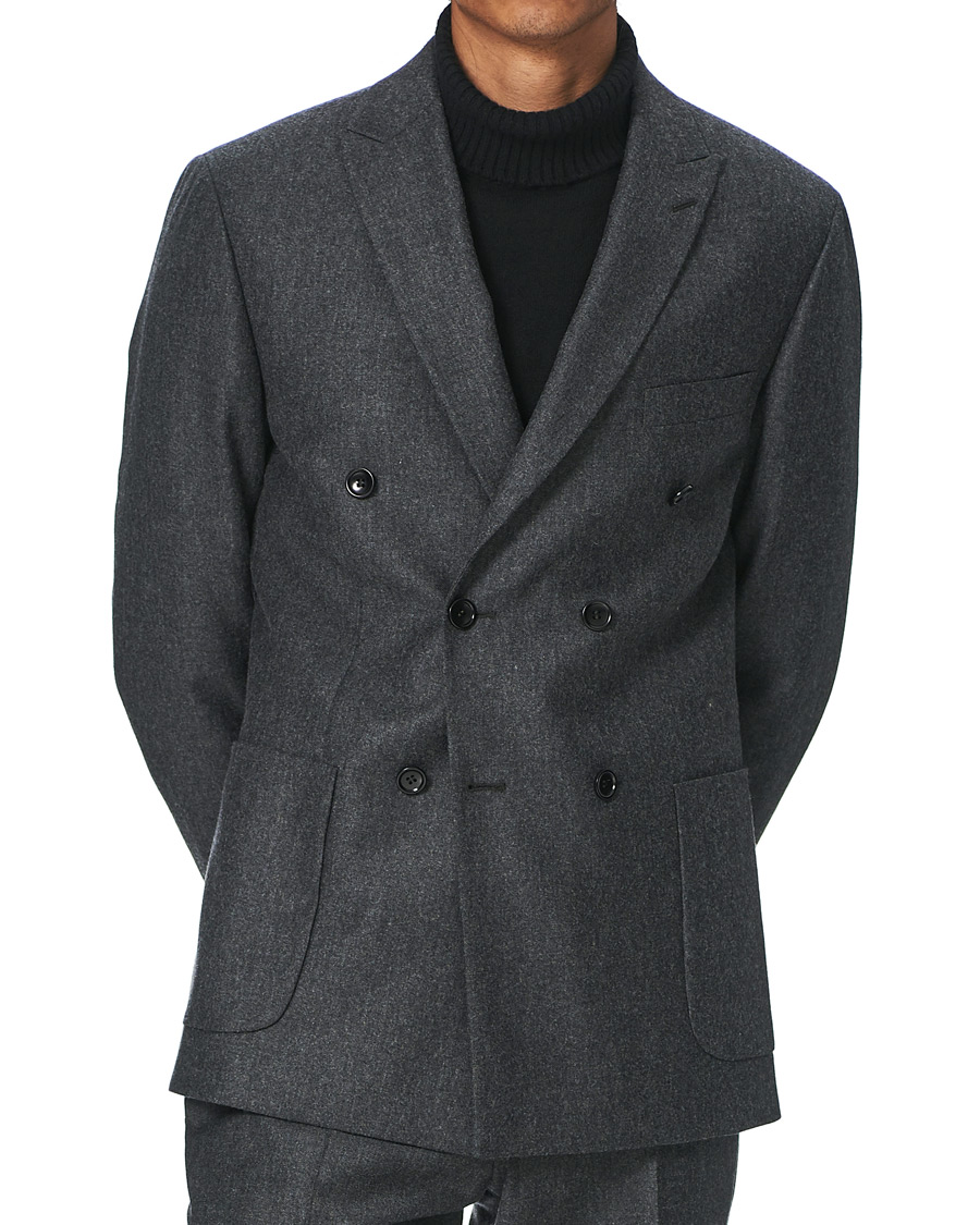 Homme | Blazers | Morris | Roger Double Breasted Flannel Blazer Dark Grey