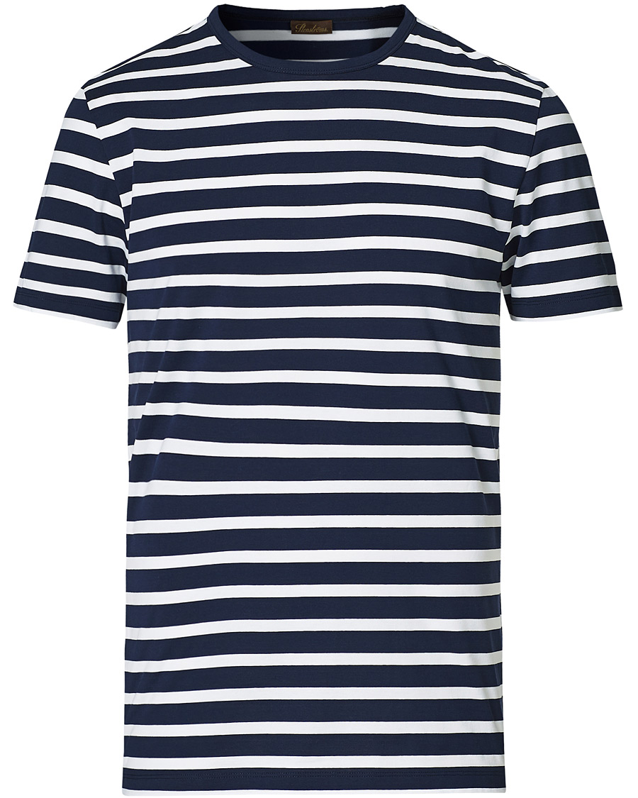 Heren | T-shirts | Stenströms | Striped Cotton Tee Navy/White
