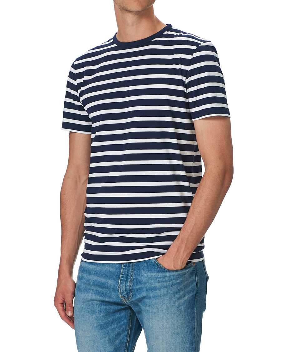 Heren | T-shirts | Stenströms | Striped Cotton Tee Navy/White