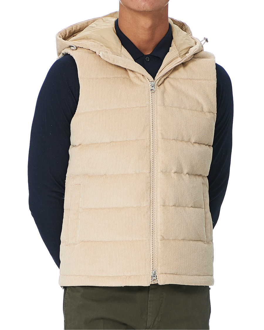 Homme | Manteaux Et Vestes | Stenströms | Padded Corduroy Hood Vest Creme