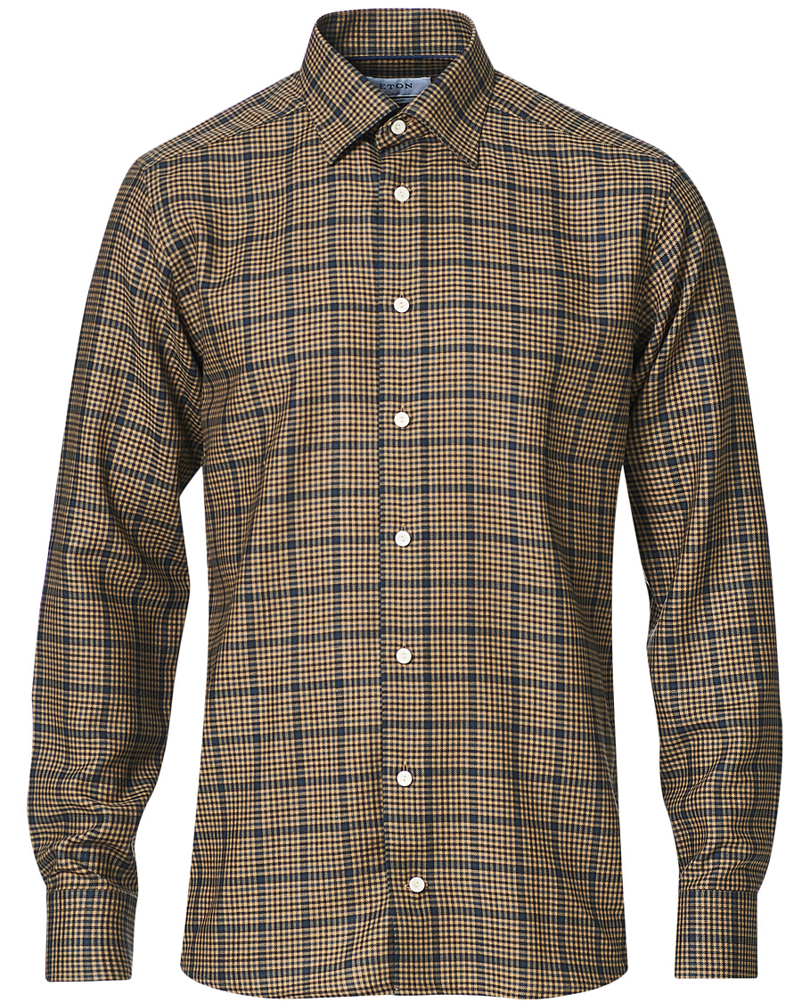 Homme | Chemises | Eton | Slim Fit Big Checked Brushed Merino Shirt Brown
