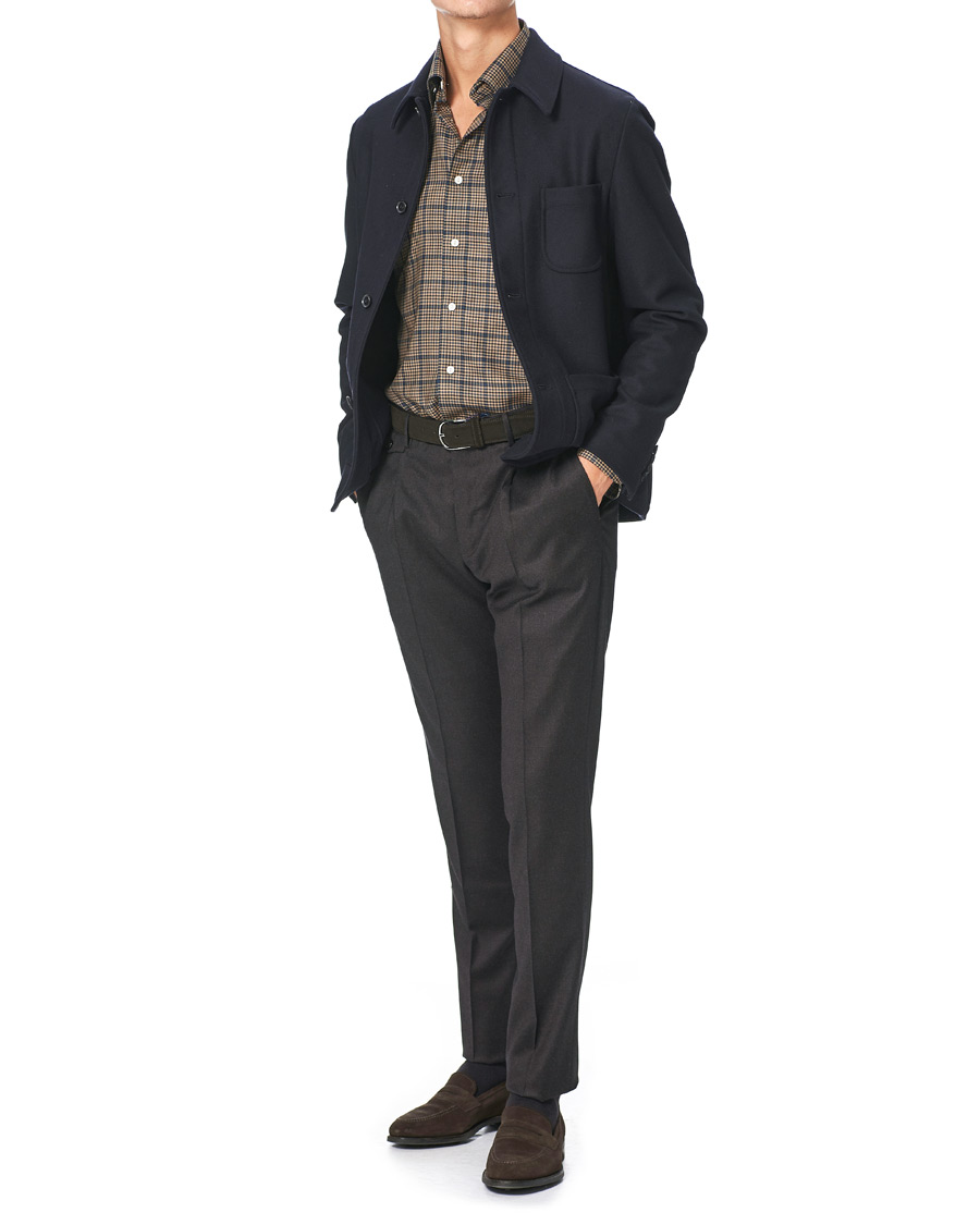 Homme | Chemises | Eton | Slim Fit Big Checked Brushed Merino Shirt Brown