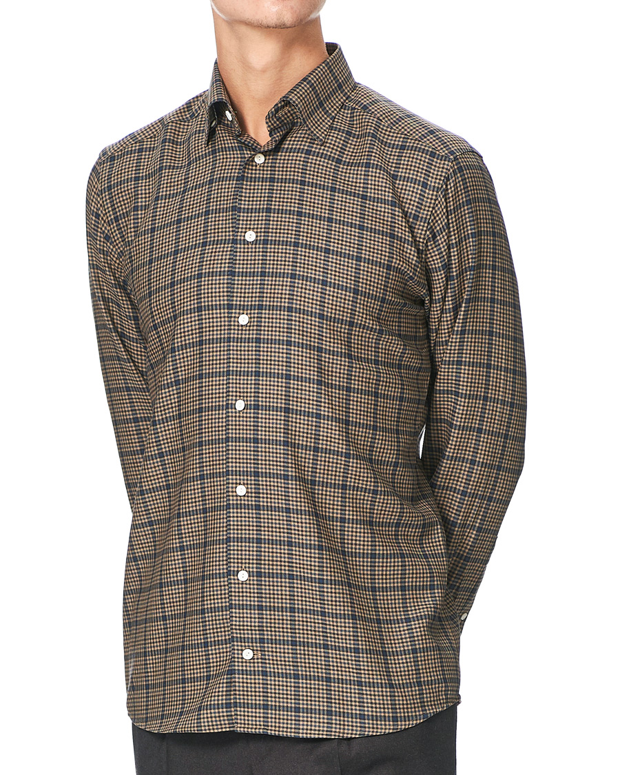 Homme | Chemises | Eton | Slim Fit Big Checked Brushed Merino Shirt Brown