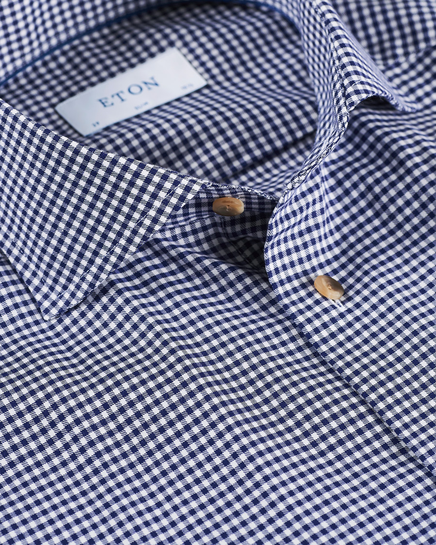 Homme | Chemises | Eton | Slim Fit Lightweight Flannel Checked Shirt Blue