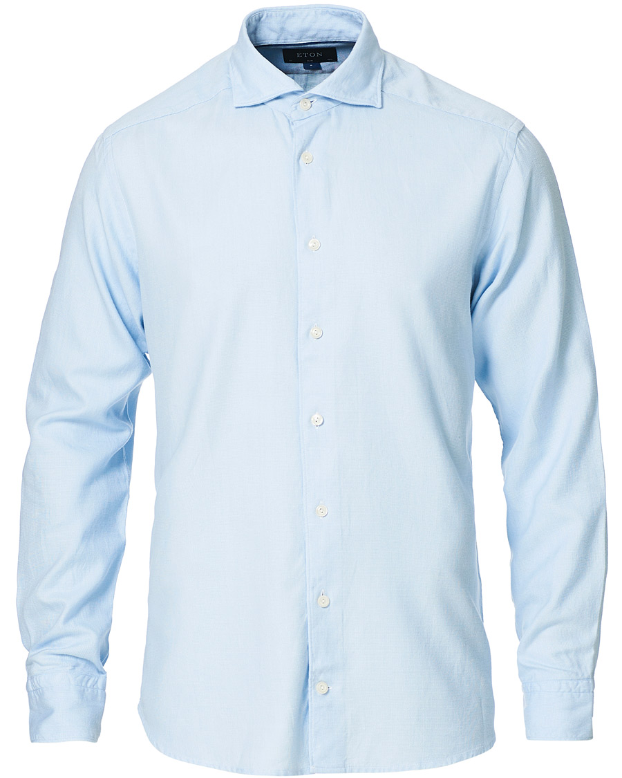 Homme | Chemises | Eton | Slim Fit Micro Structured Flannel Shirt Blue