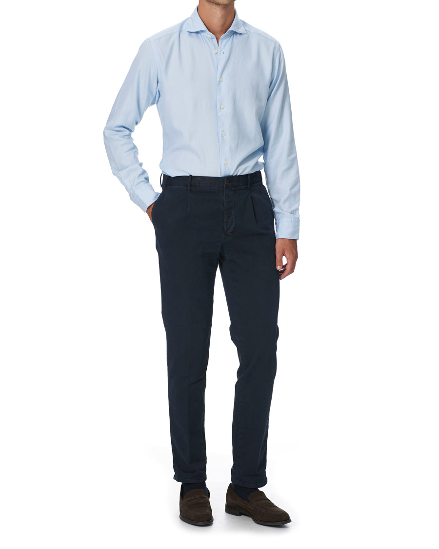Homme | Chemises | Eton | Slim Fit Micro Structured Flannel Shirt Blue