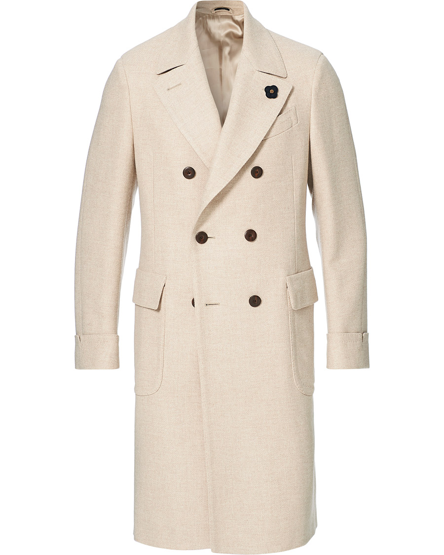 Homme | Manteaux Et Vestes | Lardini | Double Breasted Basket Weave Wool Coat Creme