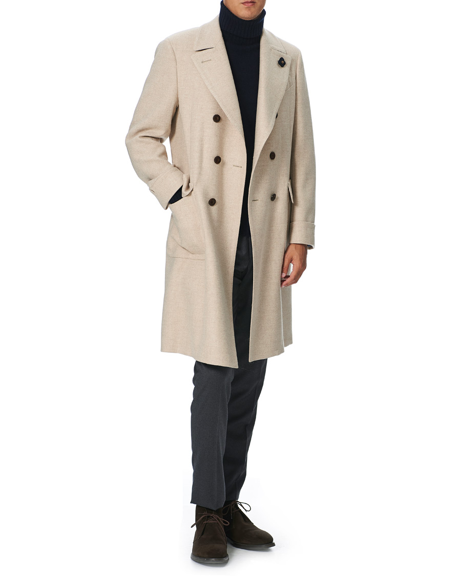 Homme | Manteaux Et Vestes | Lardini | Double Breasted Basket Weave Wool Coat Creme