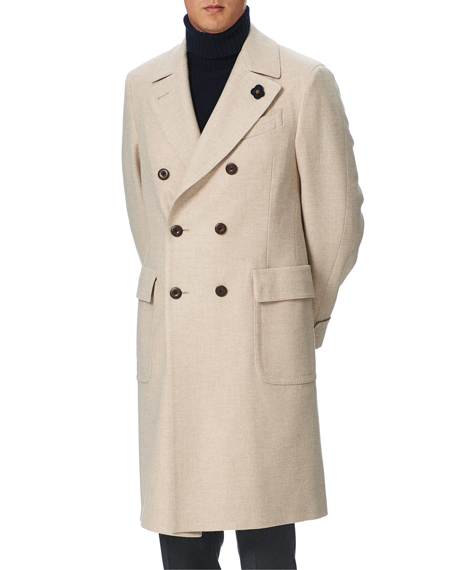 Homme | Manteaux Et Vestes | Lardini | Double Breasted Basket Weave Wool Coat Creme