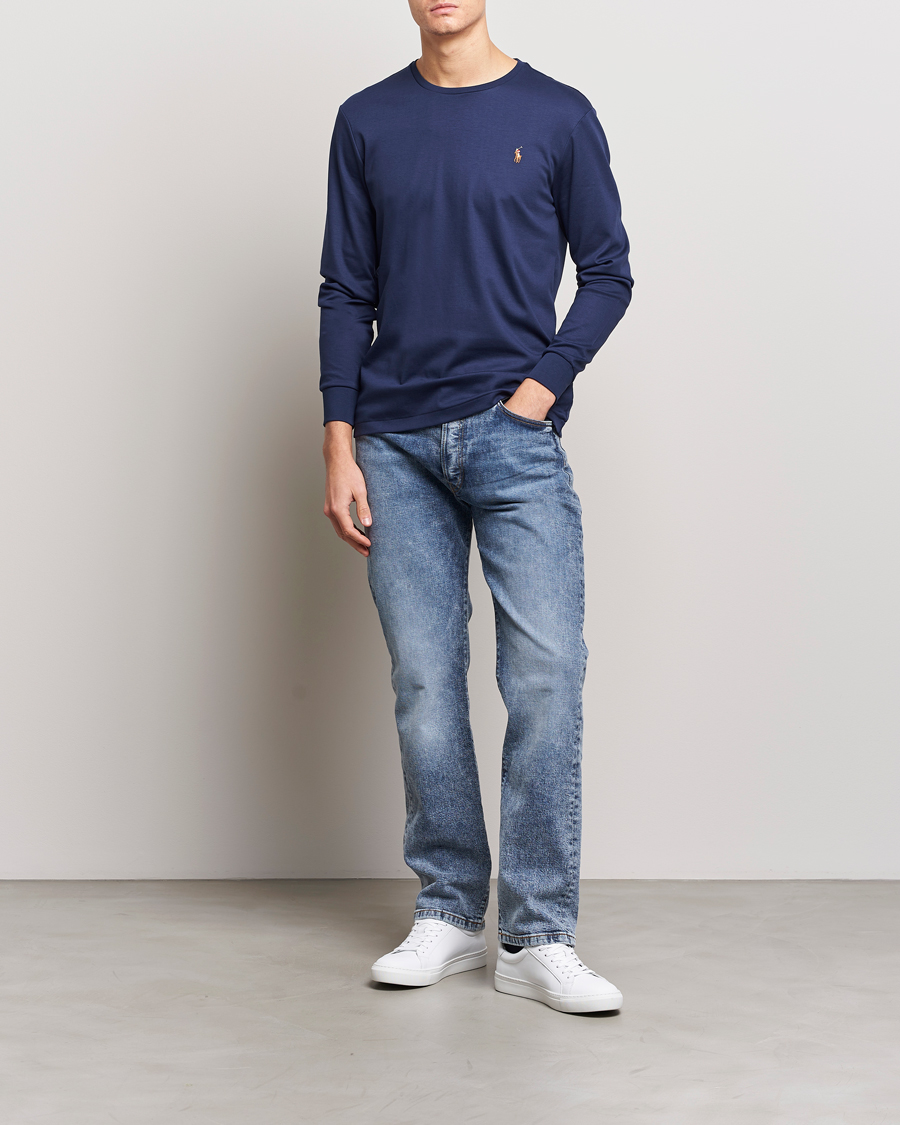 Homme | T-shirts | Polo Ralph Lauren | Luxury Pima Cotton Long Sleeve T-Shirt Refined Navy
