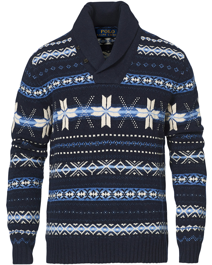 Homme | Pulls Et Tricots | Polo Ralph Lauren | Wool Snowflake Shawl Collar Sweater Navy