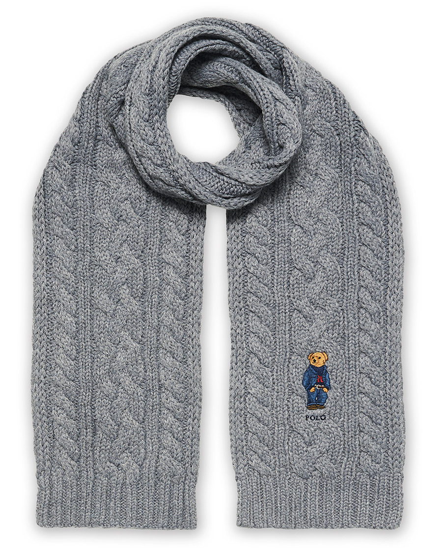 Homme | Polo Ralph Lauren Cable Bear Recycled Wool Scarf Classic Grey | Polo Ralph Lauren | Cable Bear Recycled Wool Scarf Classic Grey