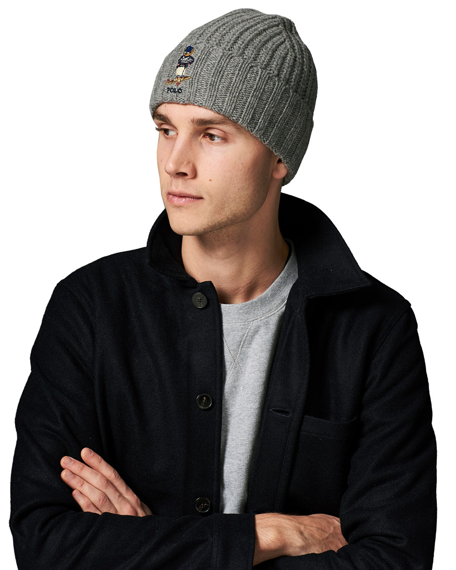 Homme | Polo Ralph Lauren Chunky Rib Bear Beanie Classic Grey Heather | Polo Ralph Lauren | Chunky Rib Bear Beanie Classic Grey Heather