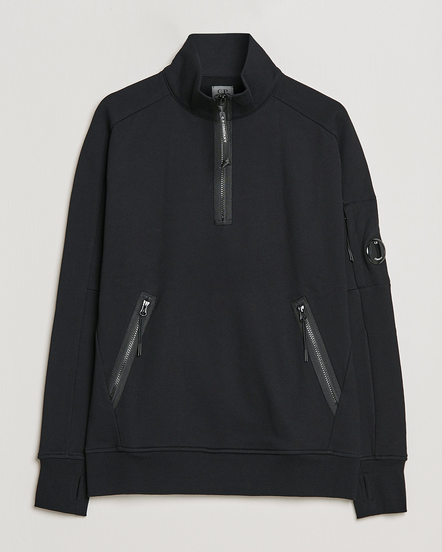 Homme | Pulls Et Tricots | C.P. Company | Diagonal Raised Fleece Half Zip Lens Sweatshirt Black