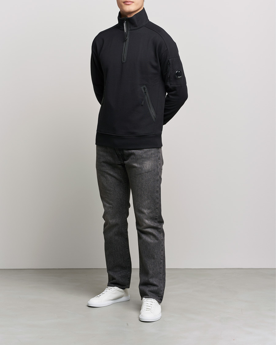 Homme | Pulls Et Tricots | C.P. Company | Diagonal Raised Fleece Half Zip Lens Sweatshirt Black