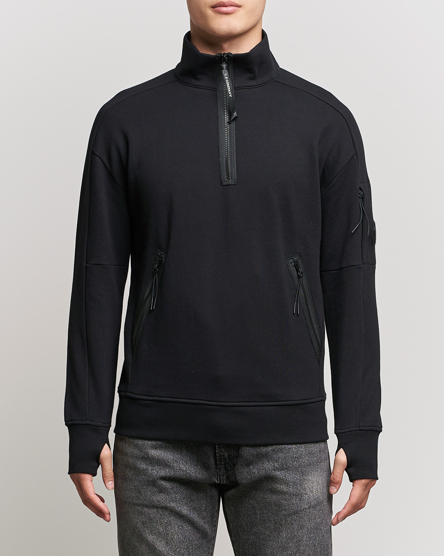 Homme | Pulls Et Tricots | C.P. Company | Diagonal Raised Fleece Half Zip Lens Sweatshirt Black