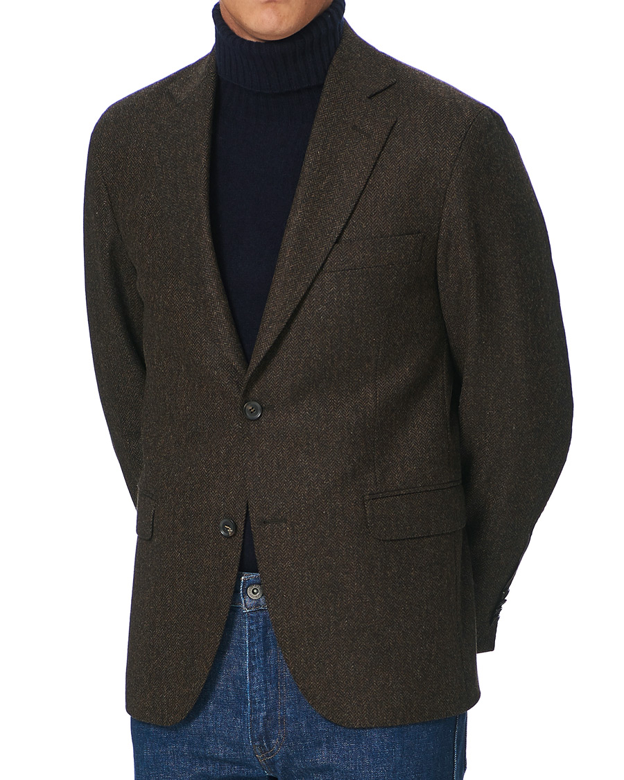 Homme | Blazers | Oscar Jacobson | Fogerty Moon Herringbone Tweed Blazer Brown