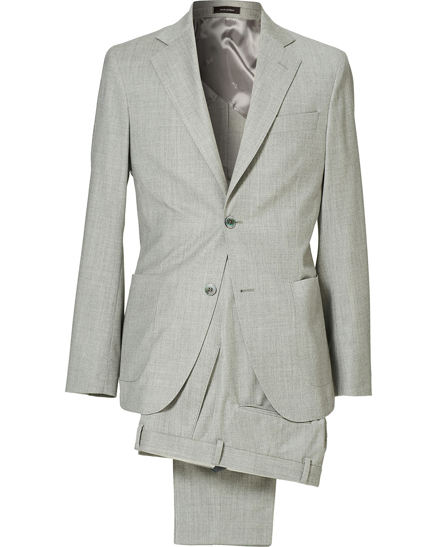 Homme | Costumes | Oscar Jacobson | Egel Wool/Silk Patch Pocket Suit Light Grey