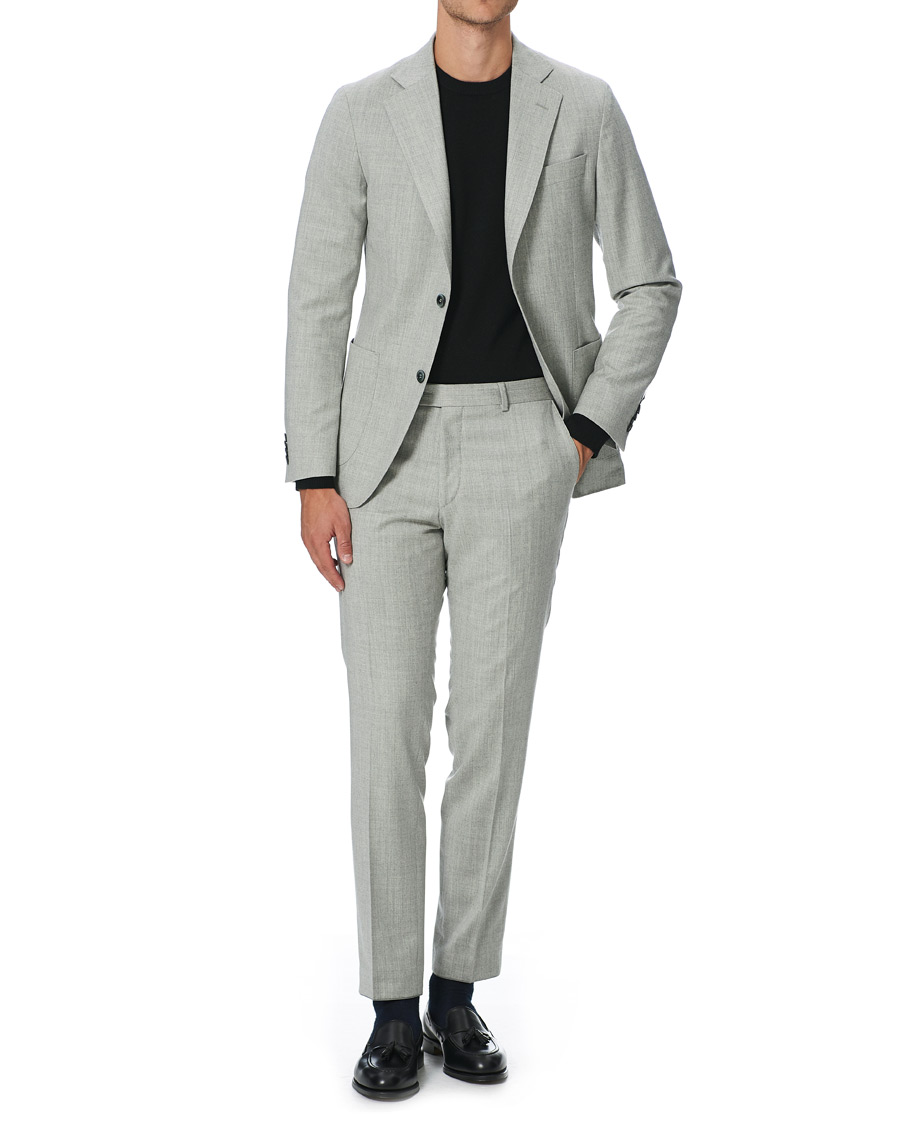 Homme | Costumes | Oscar Jacobson | Egel Wool/Silk Patch Pocket Suit Light Grey