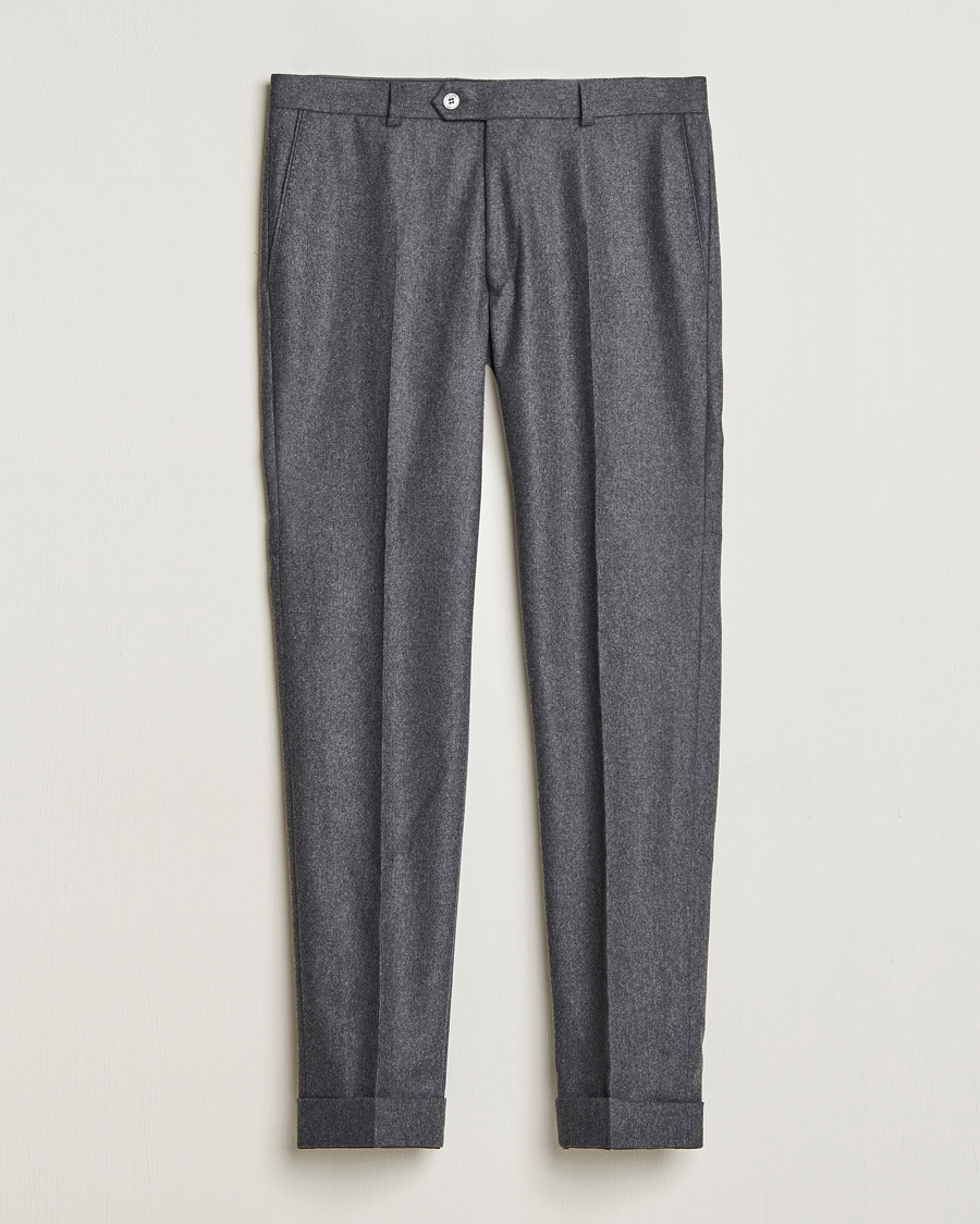 Homme | Pantalons | Oscar Jacobson | Denz Turn Up Flannel Trousers Grey Melange