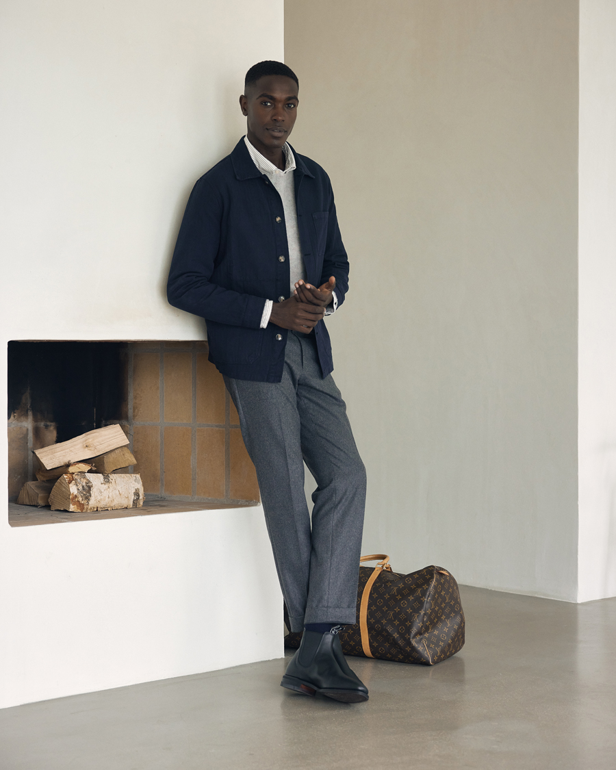 Homme | Pantalons | Oscar Jacobson | Denz Turn Up Flannel Trousers Grey Melange