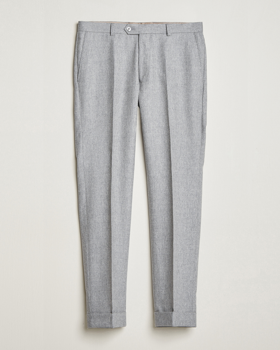 Homme | Pantalons | Oscar Jacobson | Denz Turn Up Flannel Trousers Light Grey Melang