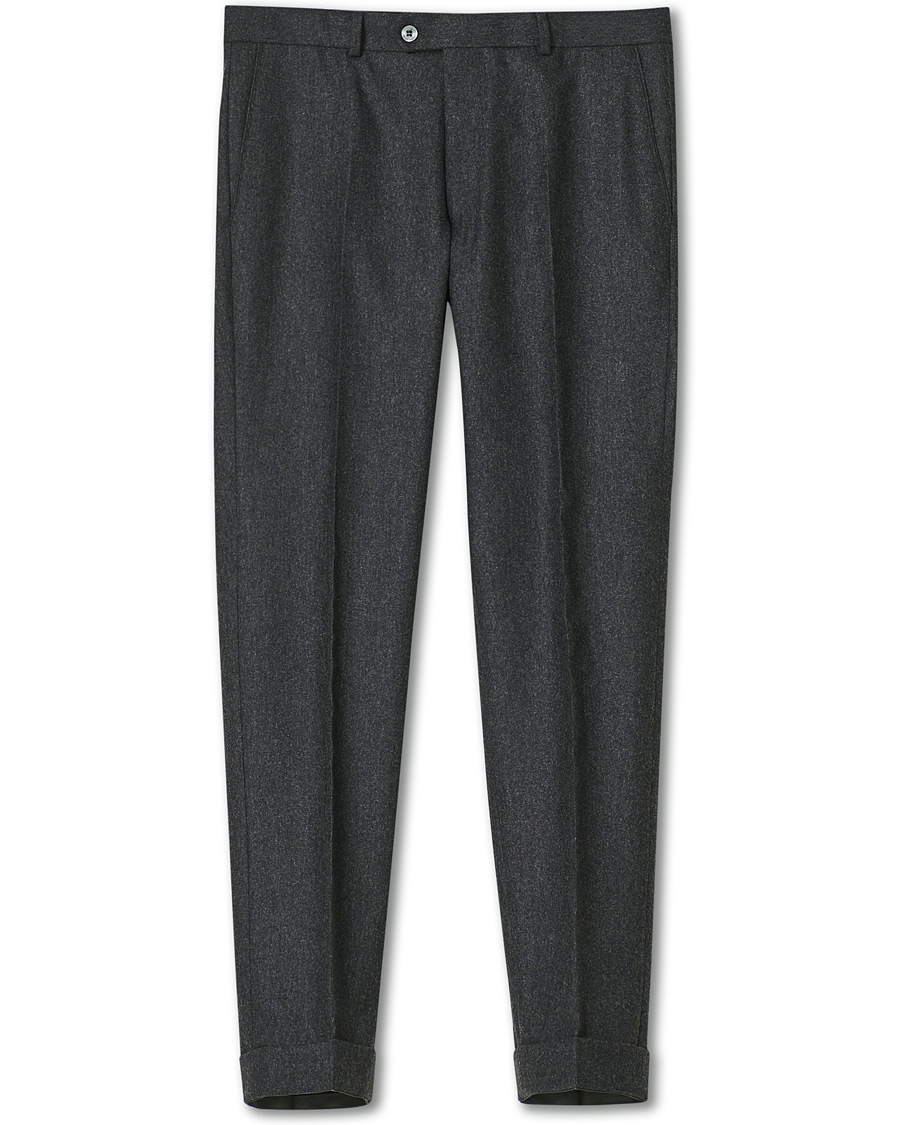 Homme | Pantalons | Oscar Jacobson | Denz Turn Up Flannel Trousers Charcoal