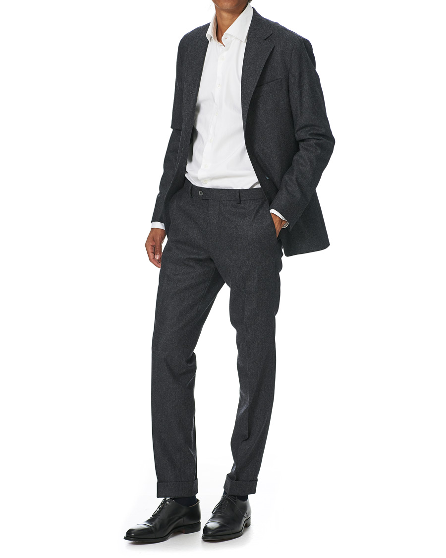 Homme | Pantalons | Oscar Jacobson | Denz Turn Up Flannel Trousers Charcoal
