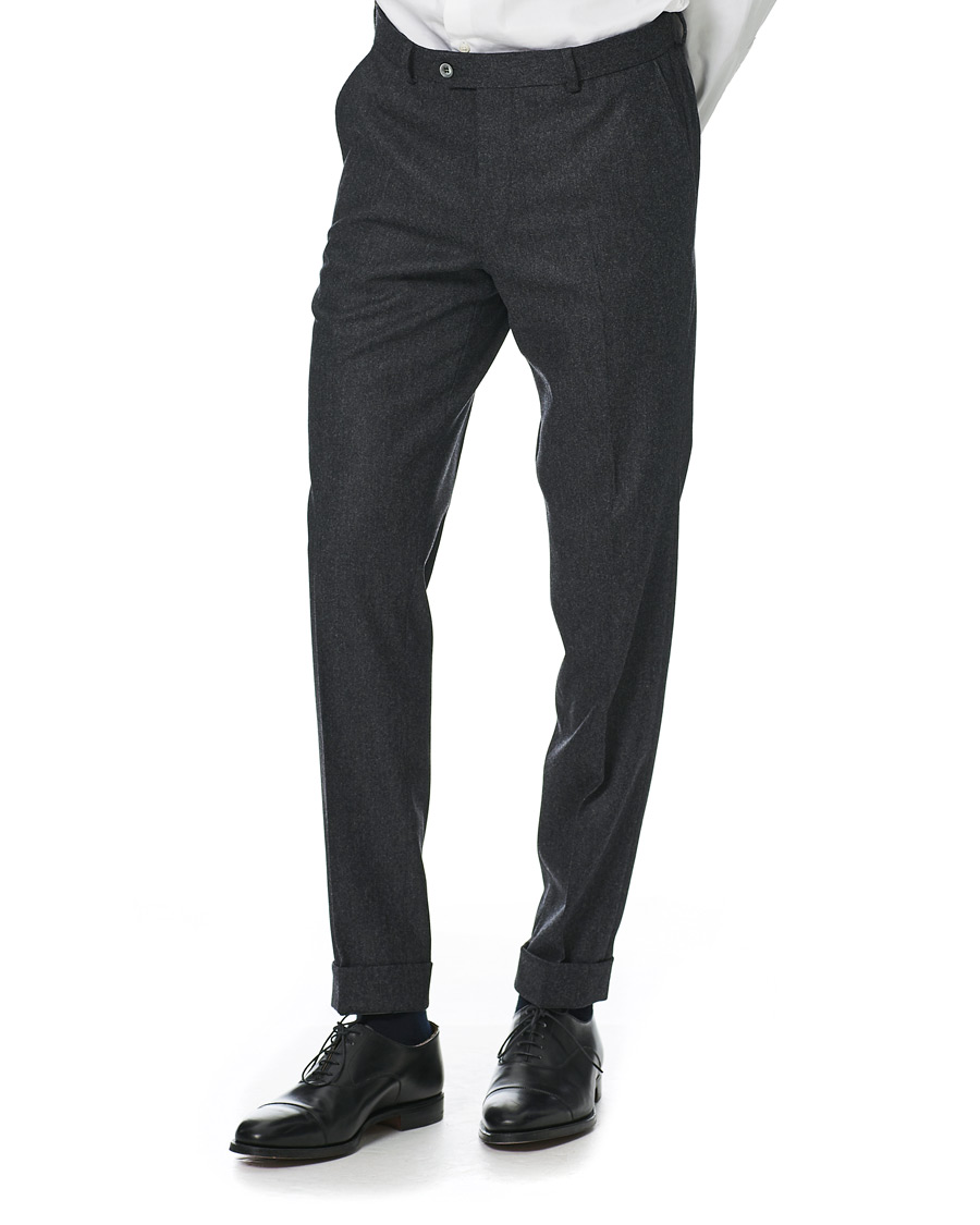 Homme | Pantalons | Oscar Jacobson | Denz Turn Up Flannel Trousers Charcoal