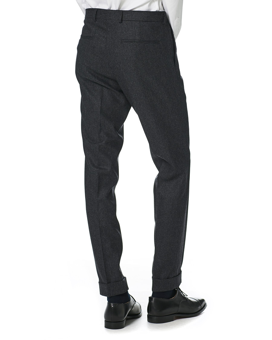 Homme | Pantalons | Oscar Jacobson | Denz Turn Up Flannel Trousers Charcoal