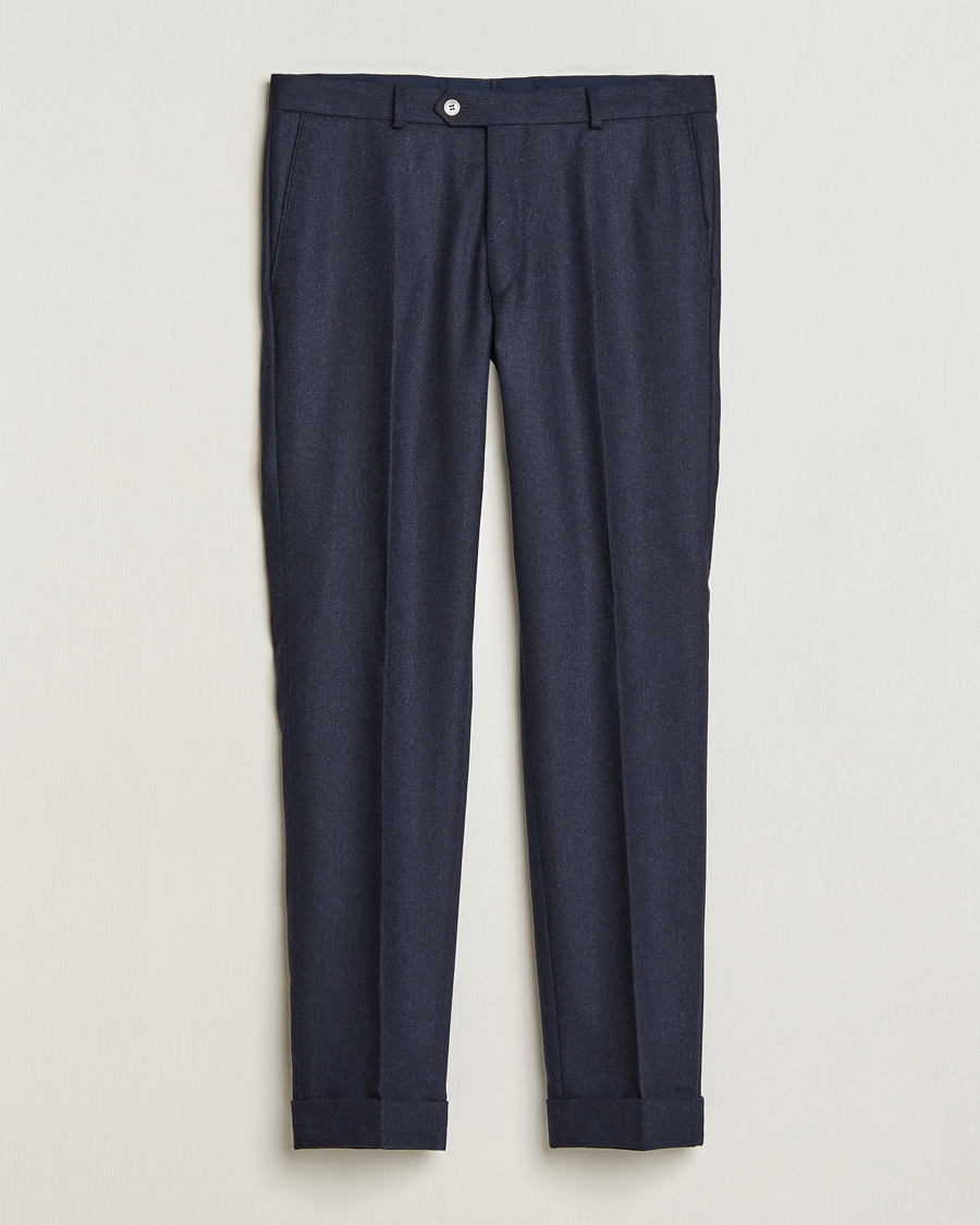 Homme | Pantalons | Oscar Jacobson | Denz Turn Up Flannel Trousers Navy Melange