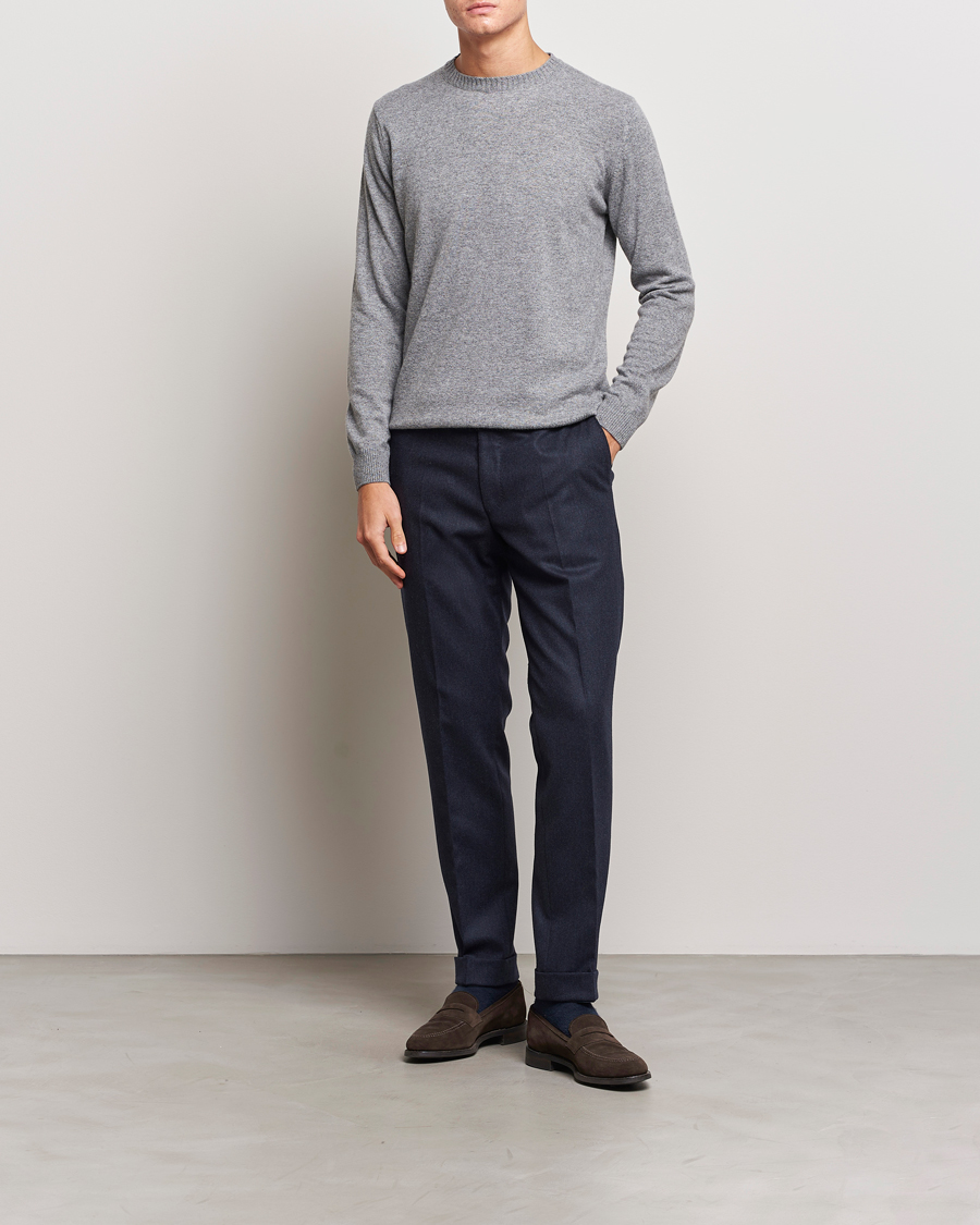 Heren | Broeken | Oscar Jacobson | Denz Turn Up Flannel Trousers Navy Melange