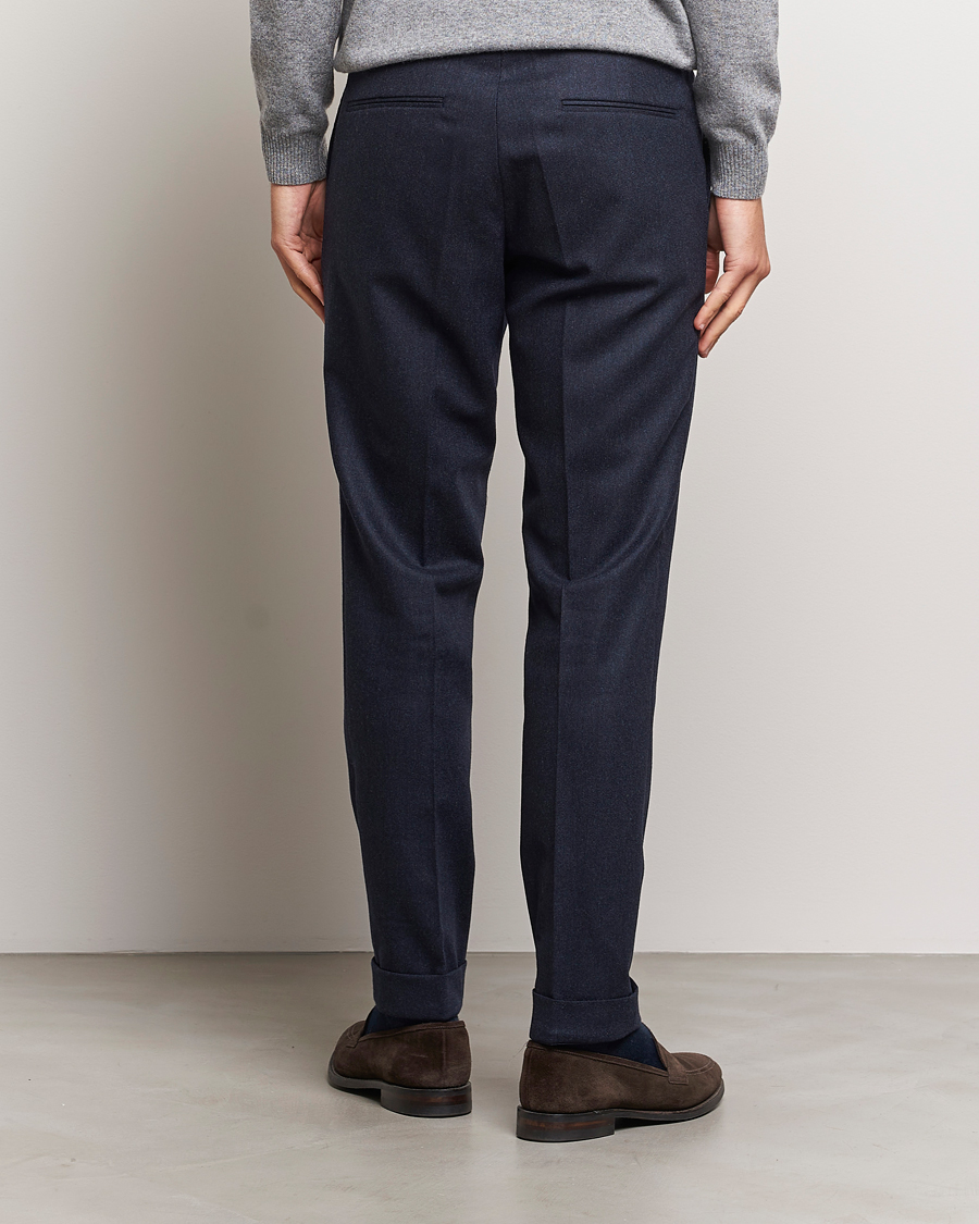 Heren | Broeken | Oscar Jacobson | Denz Turn Up Flannel Trousers Navy Melange