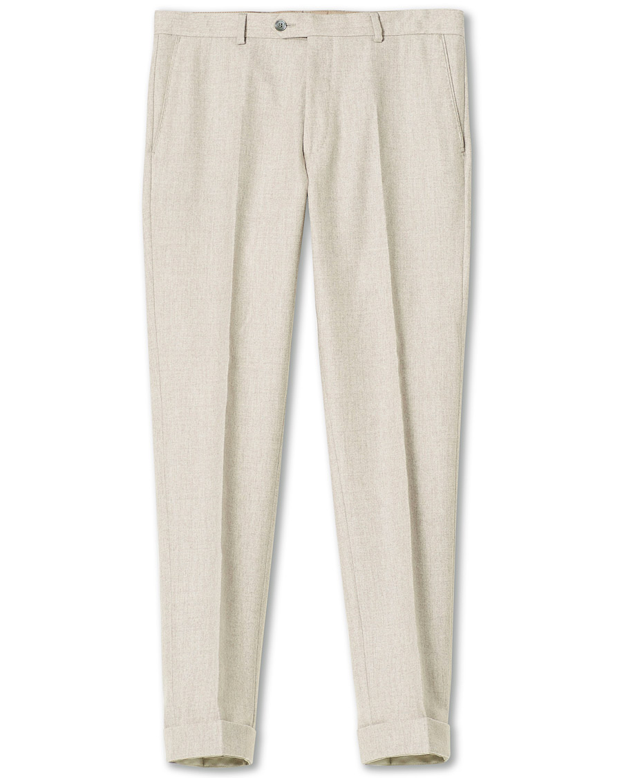 Homme | Pantalons | Oscar Jacobson | Denz Turn Up Flannel Trousers Beige