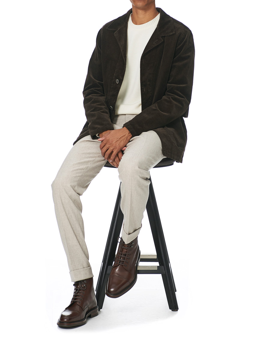 Homme | Pantalons | Oscar Jacobson | Denz Turn Up Flannel Trousers Beige
