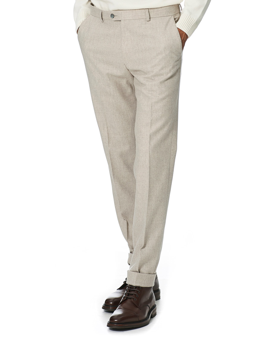 Homme | Pantalons | Oscar Jacobson | Denz Turn Up Flannel Trousers Beige