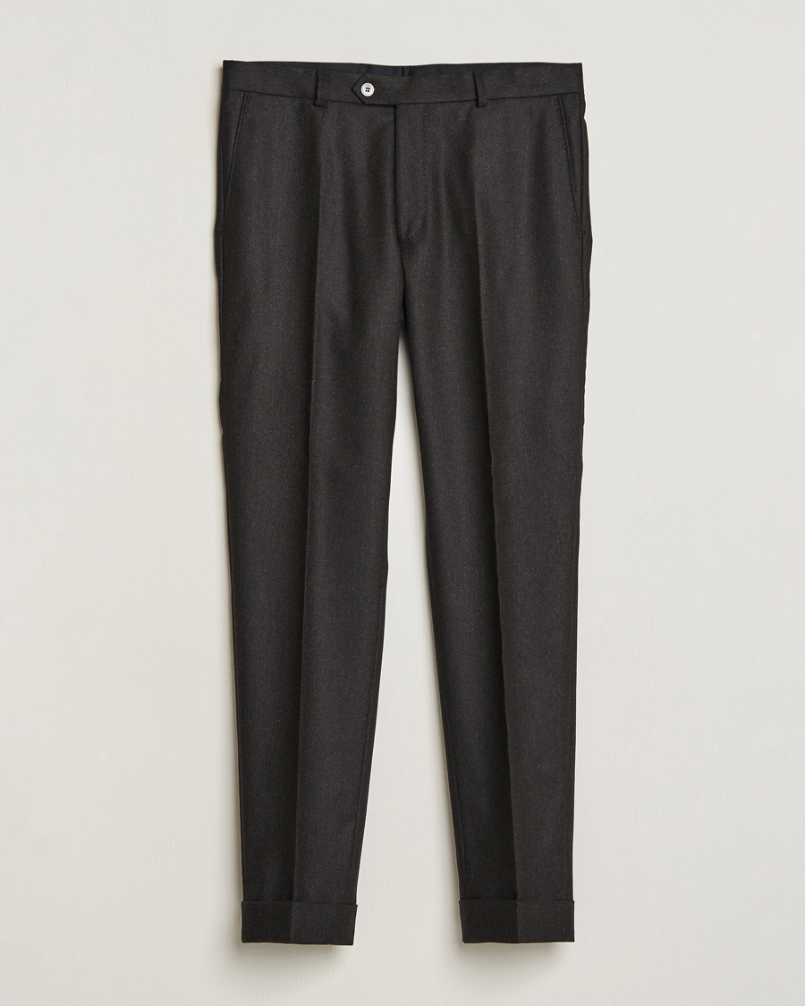 Homme | Pantalons | Oscar Jacobson | Denz Turn Up Flannel Trousers Brown Melange