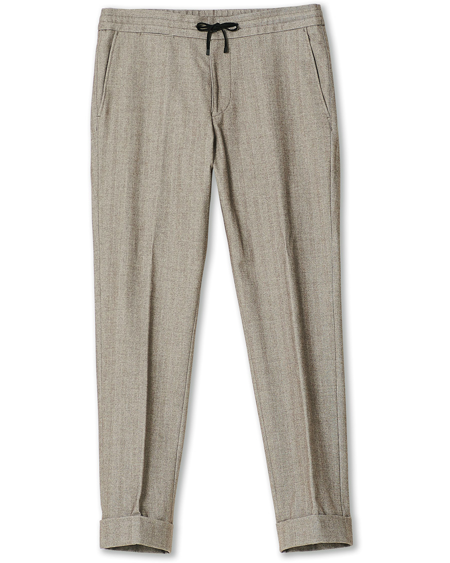 Homme | Pantalons | Oscar Jacobson | Nolan Drawstring Herringbone Trousers Light Brown