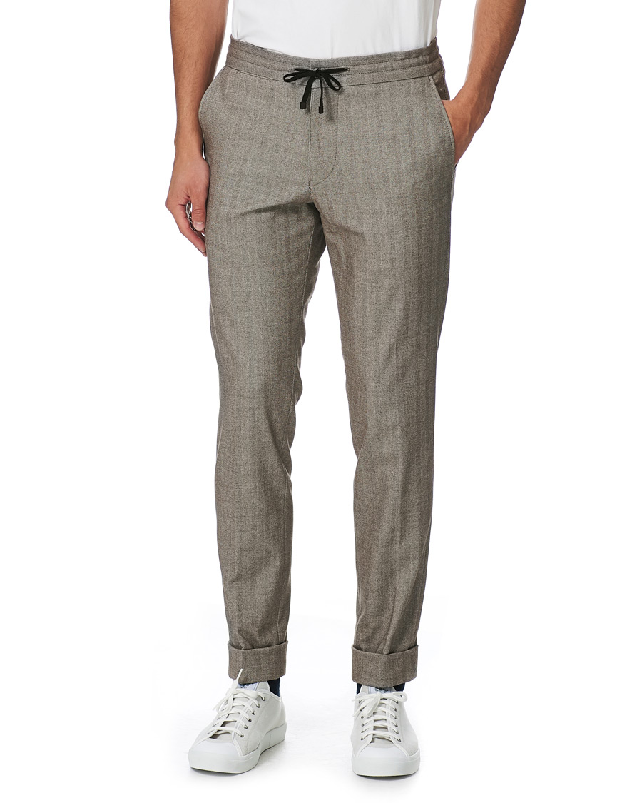 Homme | Pantalons | Oscar Jacobson | Nolan Drawstring Herringbone Trousers Light Brown