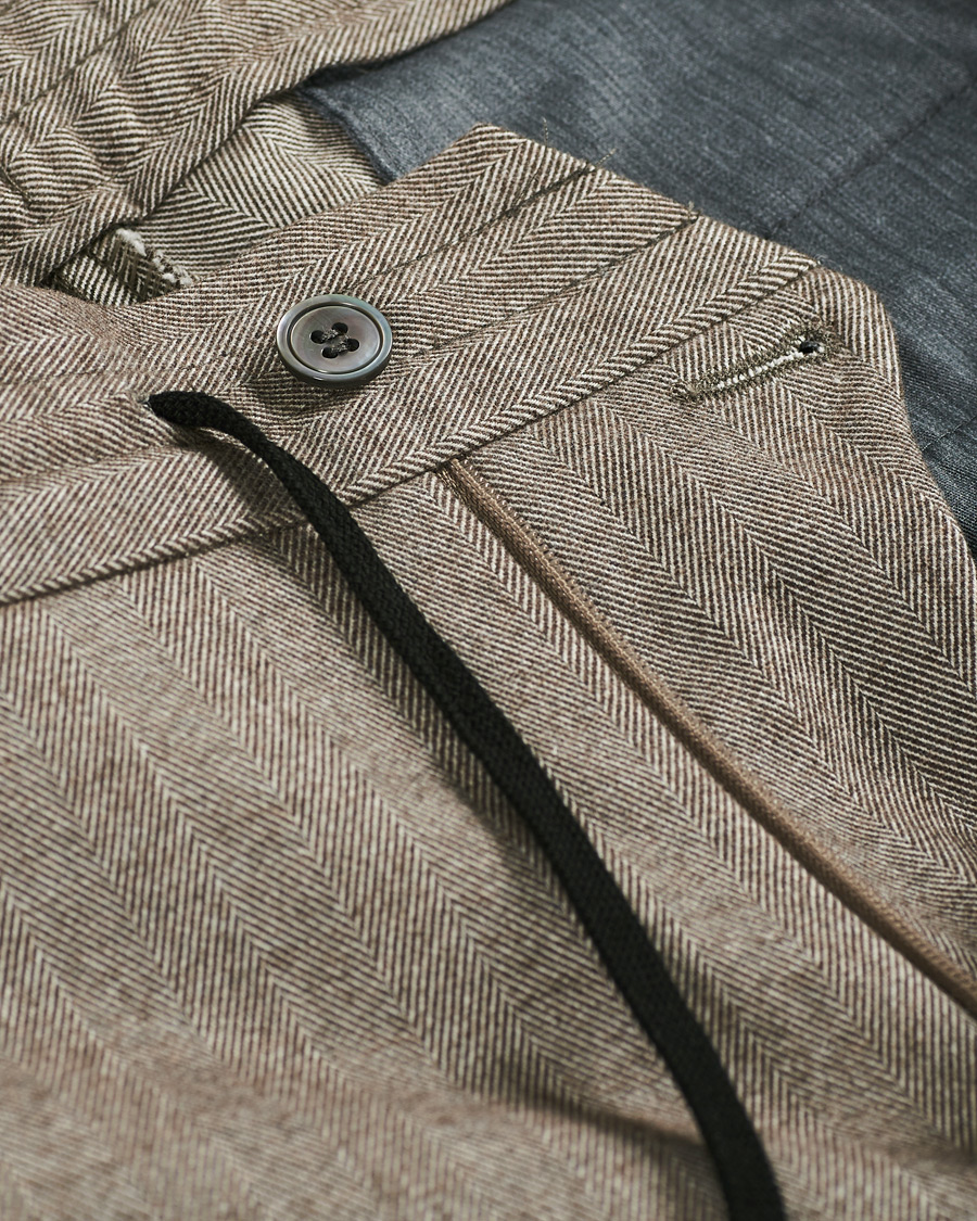Homme | Pantalons | Oscar Jacobson | Nolan Drawstring Herringbone Trousers Light Brown