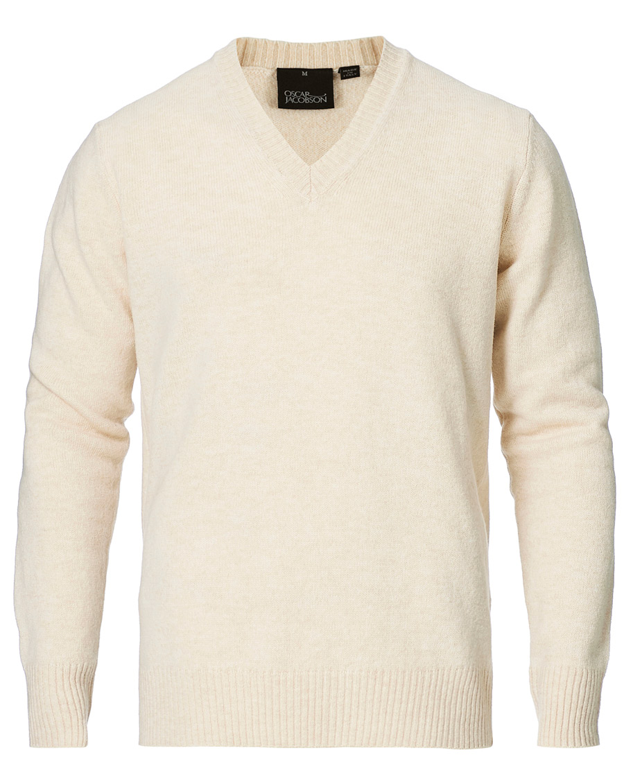 Homme | Pulls Et Tricots | Oscar Jacobson | Lionel Heavy Wool V-Neck Creme