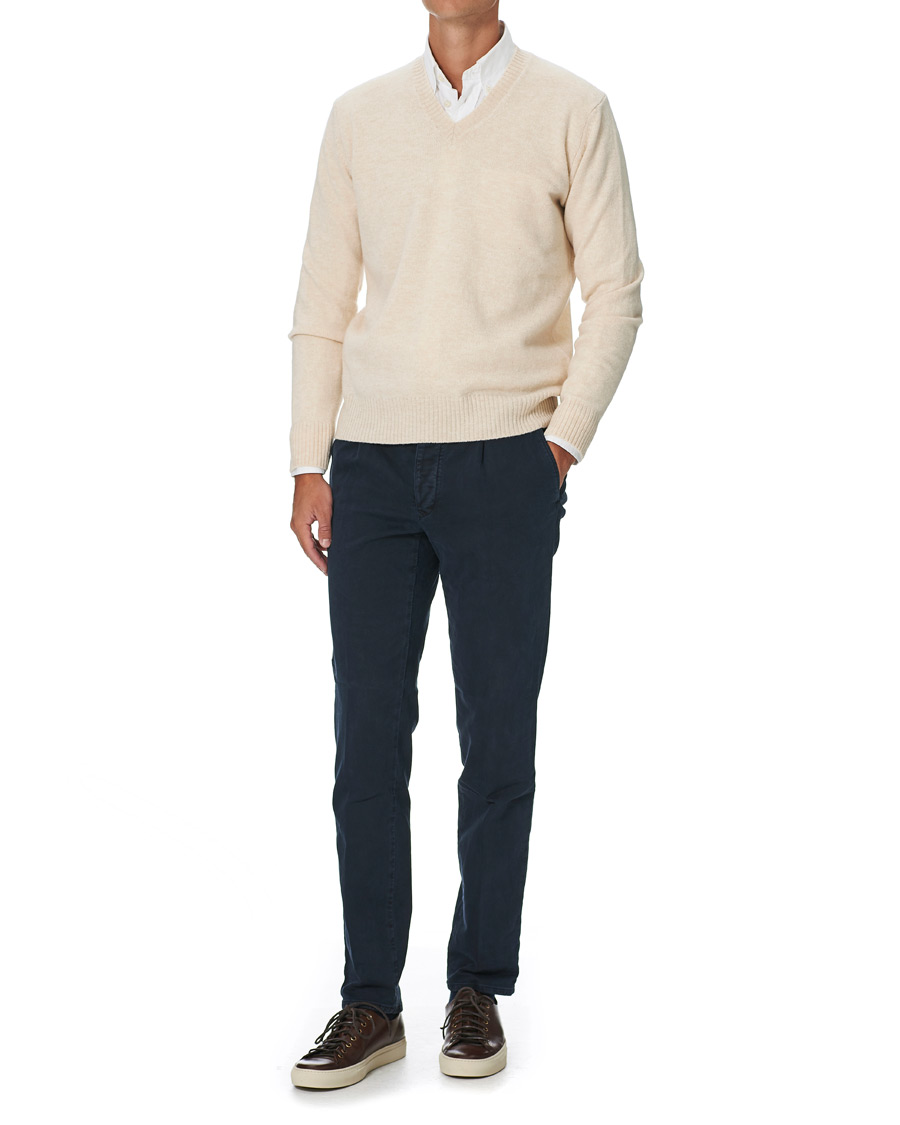 Homme | Pulls Et Tricots | Oscar Jacobson | Lionel Heavy Wool V-Neck Creme
