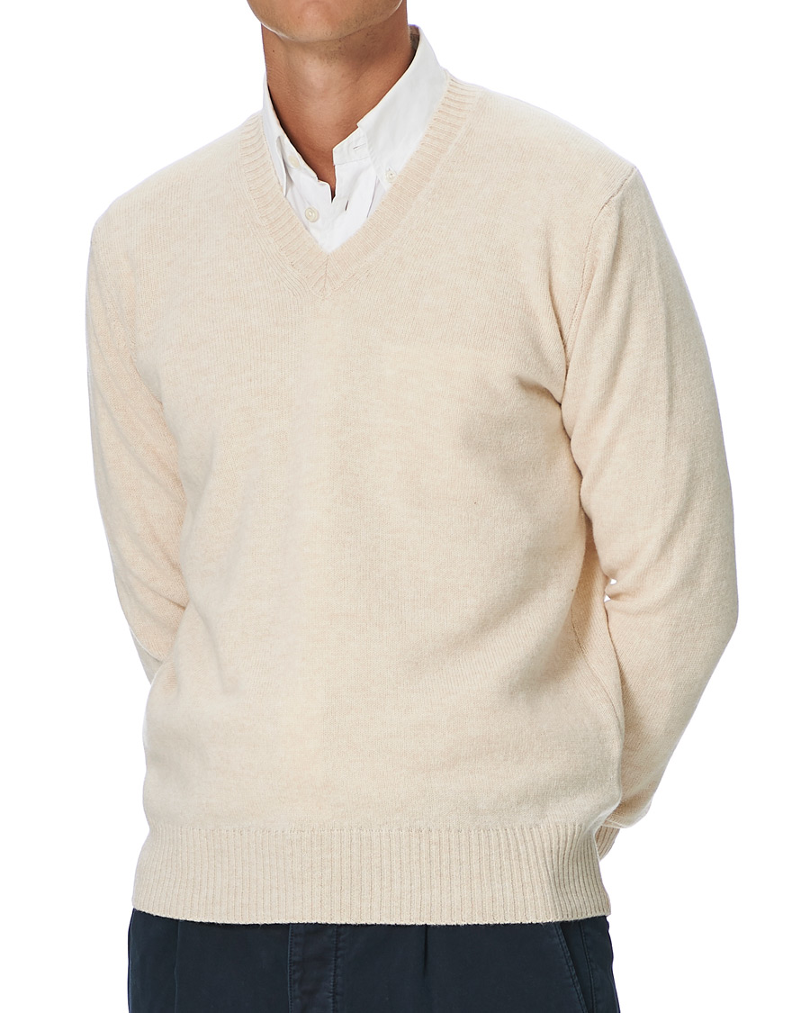 Homme | Pulls Et Tricots | Oscar Jacobson | Lionel Heavy Wool V-Neck Creme