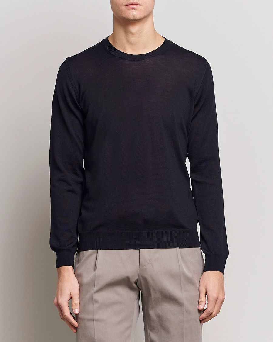 Homme | Pulls Et Tricots | Oscar Jacobson | Custer Extra Fine Merino Crew Neck Navy